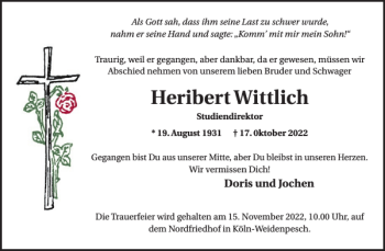 Traueranzeige von Heribert Wittlich von WochenSpiegel