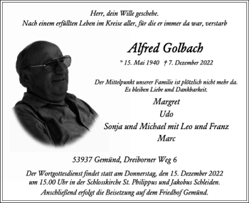 Traueranzeige von Alfred Golbach von WochenSpiegel