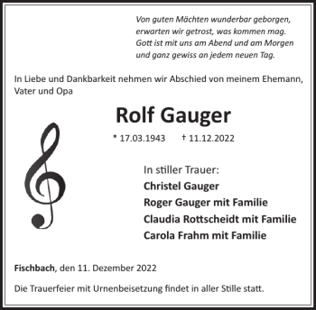 Traueranzeige von Rolf Gauger von WochenSpiegel