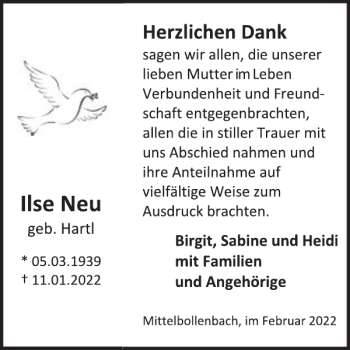 Traueranzeige von Ilse Neu von WochenSpiegel