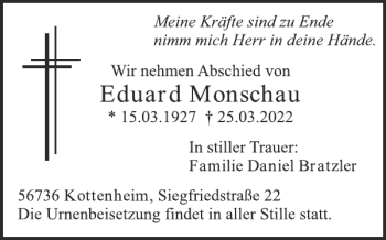 Traueranzeige von Eduard Monschau von WochenSpiegel