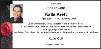 Traueranzeige von Kalle Kreft von WochenSpiegel