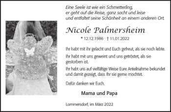 Traueranzeige von Nicole Palmersheim von WochenSpiegel