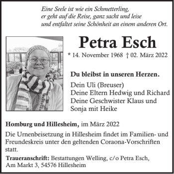 Traueranzeige von Petra Esch von WochenSpiegel