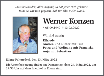 Traueranzeige von Werner Konzen von WochenSpiegel