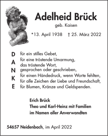 Traueranzeige von Adelheid Brück von WochenSpiegel