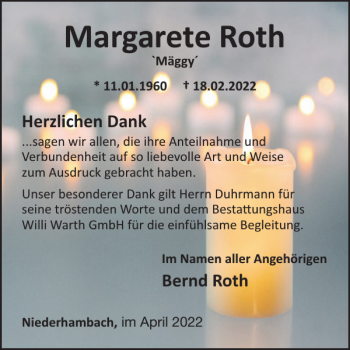 Traueranzeige von Margarete Roth von WochenSpiegel