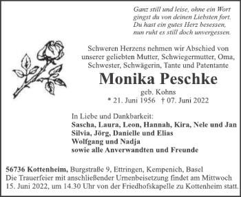 Traueranzeige von Monika Peschke von WochenSpiegel