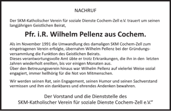 Traueranzeige von Pfr. i. R. Wilhelm Pellenz Cochem  von WochenSpiegel