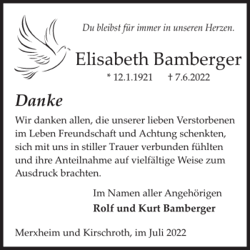 Traueranzeige von Elisabeth Bamberger von WochenSpiegel