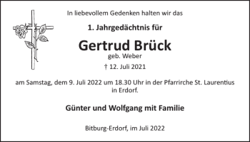 Traueranzeige von Gertrud Brück von WochenSpiegel