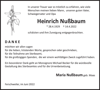 Traueranzeige von Heinrich Nußbaum von WochenSpiegel