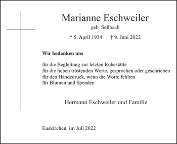 Traueranzeige von Marianne Eschweiler von WochenSpiegel