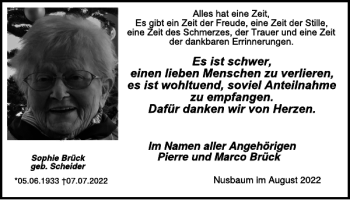 Traueranzeige von Sophie Brück von WochenSpiegel