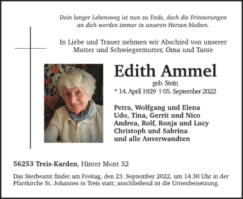 Traueranzeige von Edith Ammel von WochenSpiegel