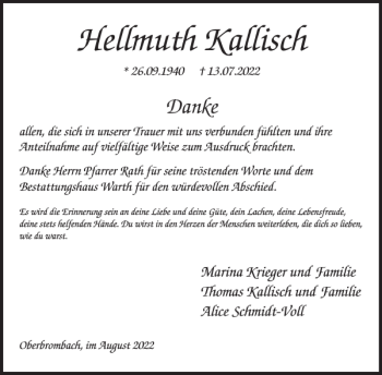 Traueranzeige von Hellmuth Kallisch von WochenSpiegel