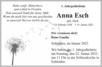 Traueranzeige von Anna Esch von WochenSpiegel