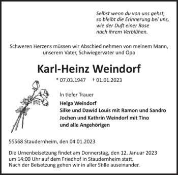 Traueranzeige von Karl-Heinz Weindorf von WochenSpiegel