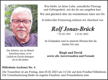 Traueranzeige von Rolf Jonas-Brück von WochenSpiegel