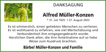 Traueranzeige von Alfred Müller-Konzen von WochenSpiegel