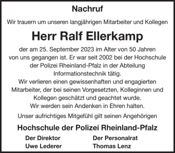 Traueranzeige von Ralf Ellerkamp von WochenSpiegel