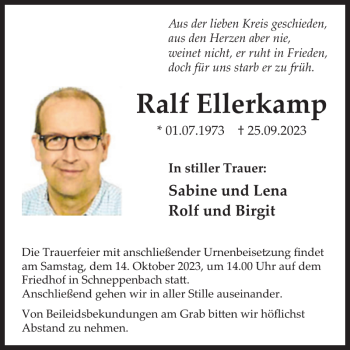 Traueranzeige von Ralf Ellerkamp von WochenSpiegel