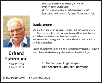 Traueranzeige von Erhard Fuhrmann von Wochenspiegel