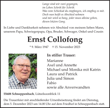 Traueranzeige von Ernst Collofong von Wochenspiegel