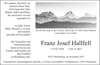 Traueranzeige von Franz Josef Hallfell von Wochenspiegel
