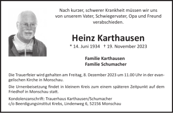 Traueranzeige von Heinz Karthausen von Wochenspiegel