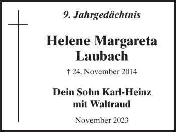 Traueranzeige von Helene Margareta Laubach von Wochenspiegel
