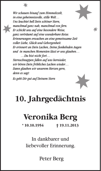 Traueranzeige von Jahrgedächtnis Veronika von Wochenspiegel