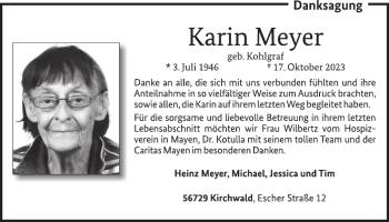 Traueranzeige von Karin Meyer von Wochenspiegel