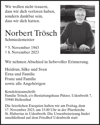 Traueranzeige von Norbert Trösch von Wochenspiegel