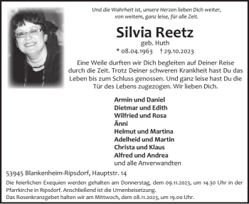 Traueranzeige von Silvia Reetz von WochenSpiegel