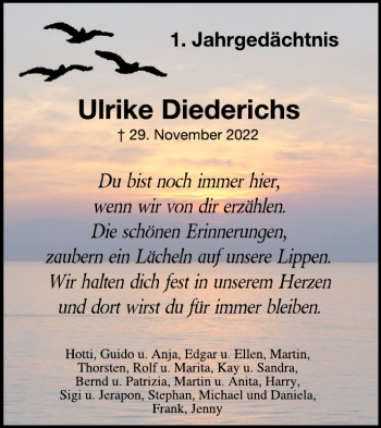 Traueranzeige von Ulrike Diederichs von Wochenspiegel