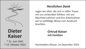 Traueranzeige von Dieter Kaiser von Wochenspiegel