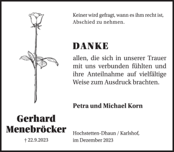 Traueranzeige von Gerhard Menebröcker von Wochenspiegel