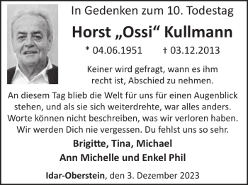 Traueranzeige von Horst Ossi Kullmann von Wochenspiegel
