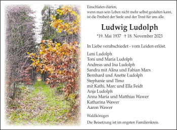 Traueranzeige von Ludwig Ludolph von Wochenspiegel