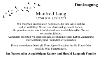Traueranzeige von Manfred Lang von Wochenspiegel