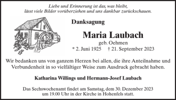 Traueranzeige von Maria Laubach von Wochenspiegel