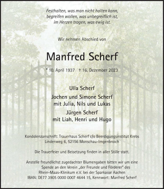Traueranzeige von Manfred Scherf von WochenSpiegel