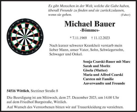 Traueranzeige von Michael Bauer von WochenSpiegel