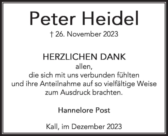 Traueranzeige von Peter Heidel von WochenSpiegel