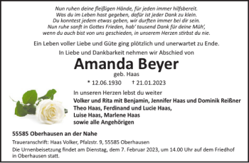 Traueranzeige von Amanda Beyer von WochenSpiegel