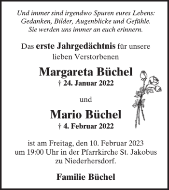 Traueranzeige von Margareta Büchel Mario Büchel von WochenSpiegel