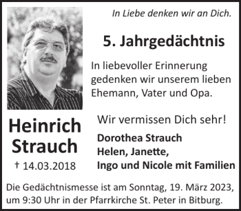 Traueranzeige von Heinrich Strauch von WochenSpiegel