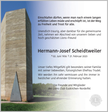 Traueranzeige von Hermann-Josef Scheidtweiler von WochenSpiegel