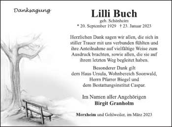 Traueranzeige von Lilli Buch von WochenSpiegel